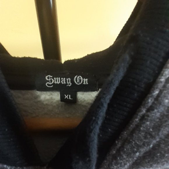 XL Men's Swag On Charcoal Gray and Black Sleeve Hooded Sweater - Picture 4 of 8